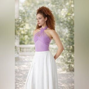 Halara Lavender Sheer Halter Crop Top — Mesh Neck Tie Bustier Style